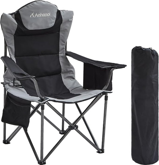 Aohanoi Camping Chairs for Heavy People,Folding Lawn Chairs for Outside Heavy Duty,Outdoor Oversized Chairs for Adult with Cup Holder and Large Cooler Bag,Beach Camp Chairs Supports up to 500lbs