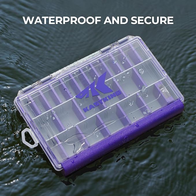 KastKing HyperSeal Waterproof Tackle Box, 3600 and 3700 Tackle Trays, Fishing Tackle Box Organizer with Removable Dividers, Lure Box and Terminal Tackle Storage,Purple