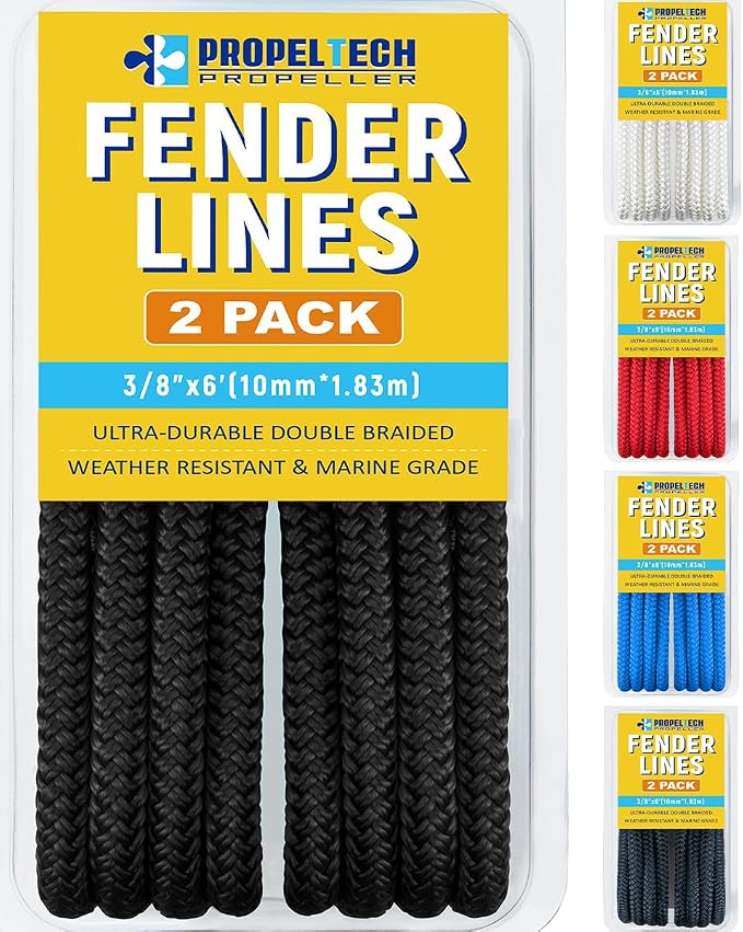 2 Pack 3/8'' x 6' Boat Fender Lines for Mooring, Docking Ties & Small Boat,Premium Marine- Grade Double Braided Nylon Boat Rope with a 5" Eyelet,Anti-Wear & Weather-Resistant-Black