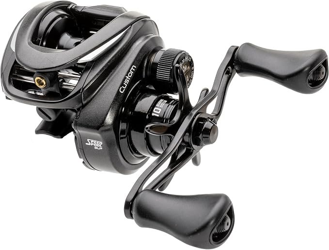 Lew’s Custom Baitcast Fishing Reel, 9+1 Bearings, Aluminum Frame and Sideplates, ParaMag RX Brake, Carbon Fiber Drag, Speed Gears, Black/Silver