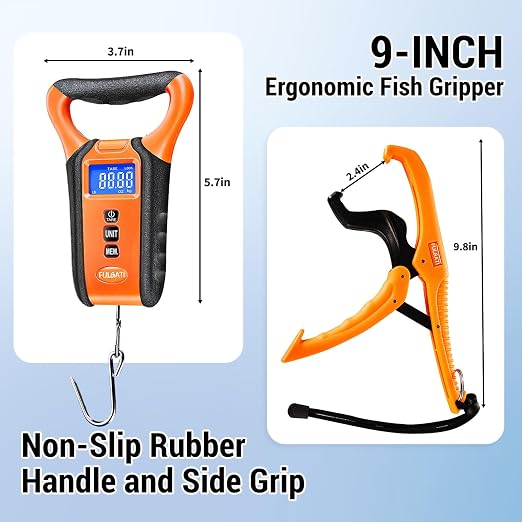 Fish Scale Digital Waterproof Floating with Carry Case Fishing Weighing Scale with Lip Gripper, Backlit LCD Display,110lb Capacity Memory Storage & Summation -Fishing Gifts for Men