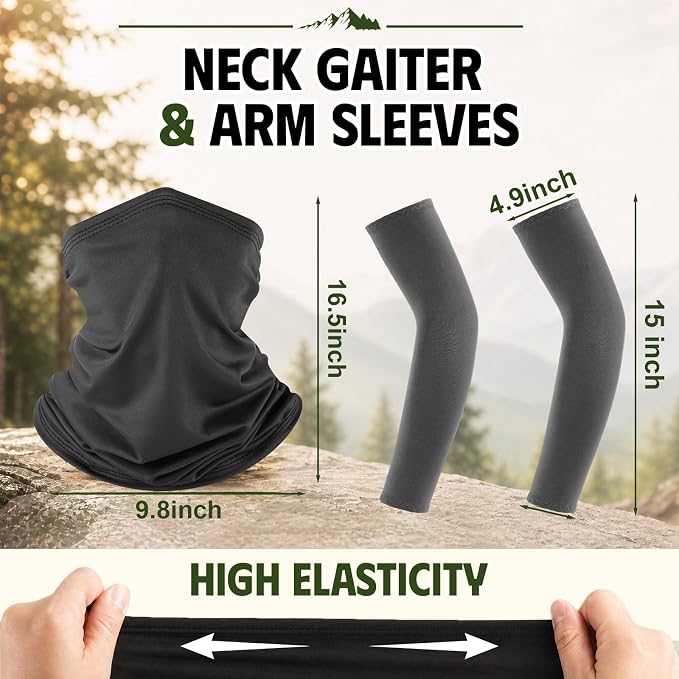Syhood Solar Powered Fan Hat Neck Gaiter Arm Sleeves Sun Bucket Hat with Fan Cooling Wide Brim Hats for Fishing Hiking
