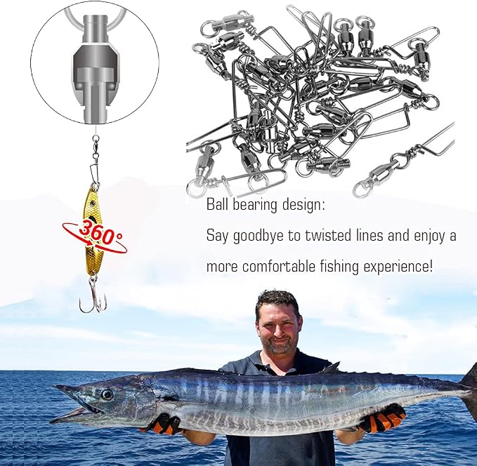 AMYSPORTS Saltwater Connector Fishing Snap Swivel High Strength Snaps Swivel Freshwater Ball Bearing Fishing Swivels Stainless Steel Corrosion Resistant Black Nickel