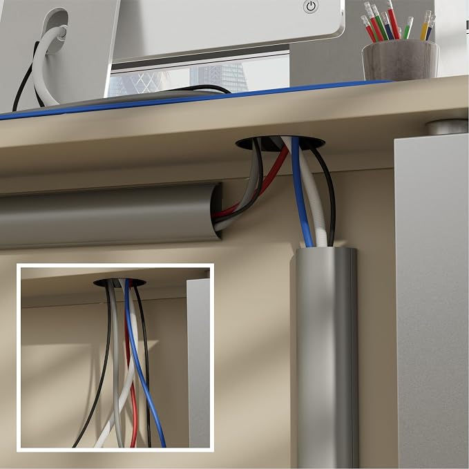 D-Line Half Round Cord Hider, Patented Cable Cover, Hide TV Wall Mount Wires, Raceway for Cords, Decorative Wire Covers, Paintable, Adhesive Cable Concealer, 2in W x 1in H x 39in L, Gray