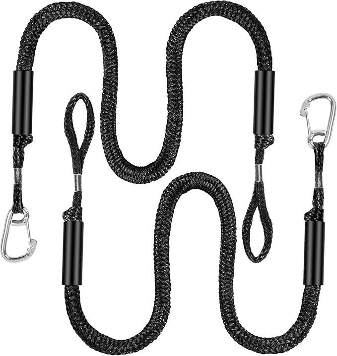 4-5.5ft, Bungee Dock Line with Stainless Steel Clip Safe Boat Rope Mooring String with Foam Float for Pontoon, Boat Accessories, Sea Doo,2 Pack (Black)