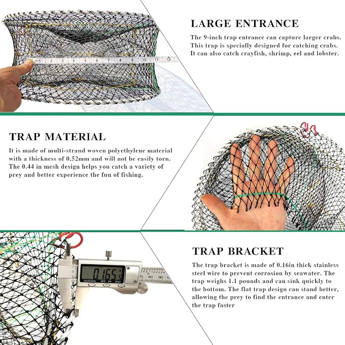 Drasry Crab Trap Bait Lobster Crawfish Shrimp Portable Folded Cast Net Magic Collapsible Fishing Traps Nets Accessories for Blue Crabs