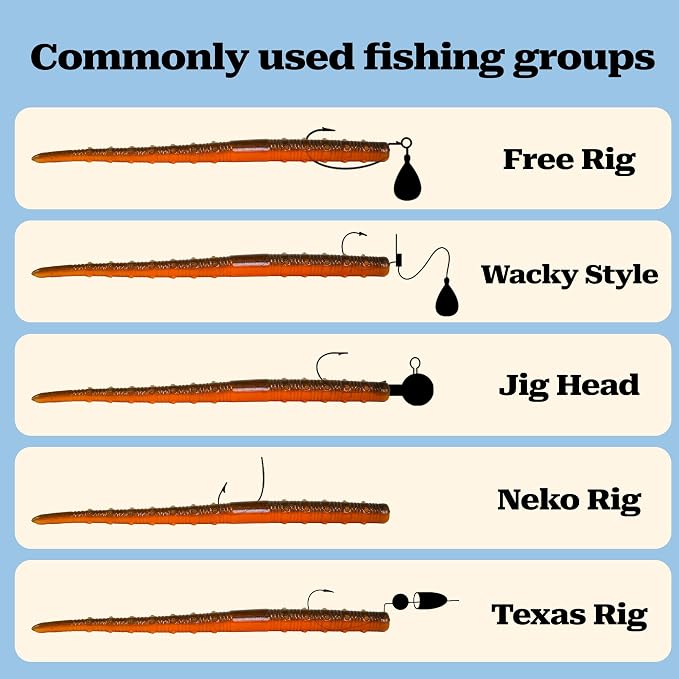 Senko Worms for Bass Fishing, 5” Soft Plastic Stick Baits 50PCS, Floating TPE Ned Rig Worm Kit, Durable Stretchy Bass Lures for Wacky, Texas Rig Freshwater Saltwater