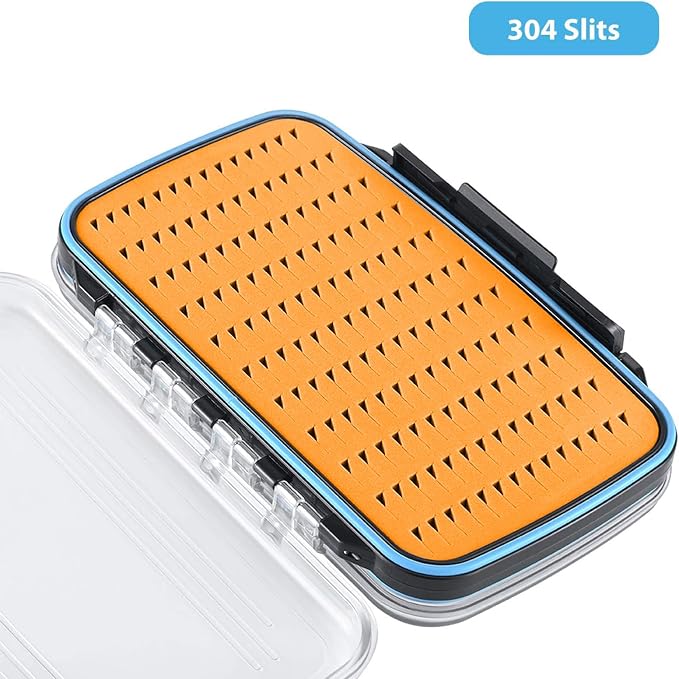 Gonex Fly Boxes for Fly Fishing Jig Boxes Two-Sided Waterproof Lightweight Fly Fishing Box Easy Grip Transparent Lid Fly Fishing Lures Box Sizes A+B+C, Orange