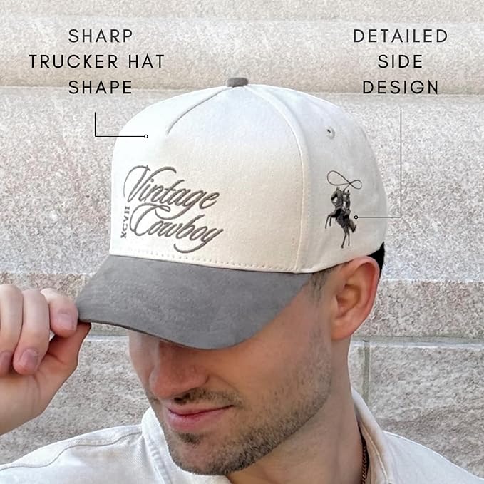 Vintage Western Trucker Hat | Men & Women | Country Cute Caps for Cowgirls Cowboys | Camo Denim Embroidered Cotton | Snapback