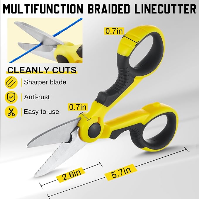 Honoson 2 Pcs 5.7" Fishing Scissors Braided Line Cutters Fishing Heavy Duty 3cr13 Non Slip Serrated Edge Scissors Saltwater Freshwater Braid Multi Function Snips for Trimming (Yellow Black)