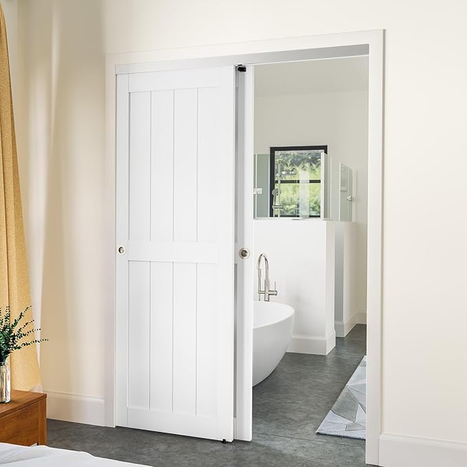 SMARTSTANDARD 60"/5FT Bypass Sliding Door Hardware Kit for Cabinet Closet, Aluminum Alloy Door Hardware with Finger Pull, for 2 Door System, Smoothly and Quietly, Fit 30.5" Wide Door Panel, No Door