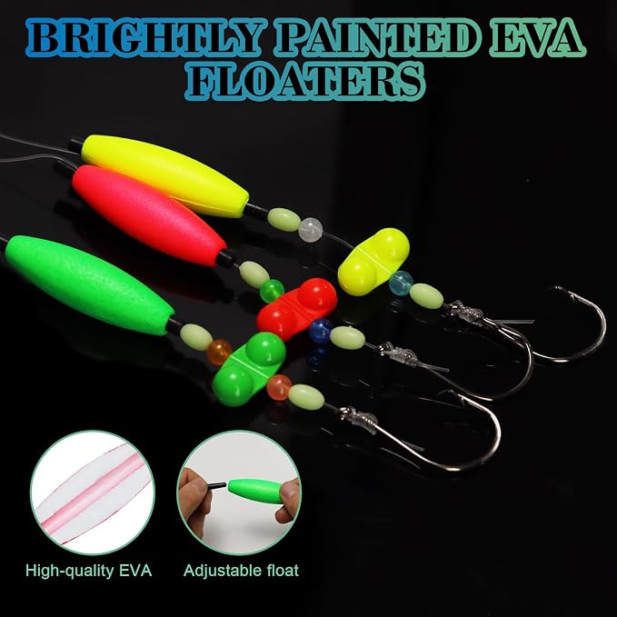 Catfish Rigs with 2oz Pyramid Sinker，High Carbon Circle Hooks 6/0 8/0，3/6pcs Catfish Float Rigswith Adjustable Bottom-lowering Device,Take Down Rigs for Catfish,Complete & Ready-to-Use Kit