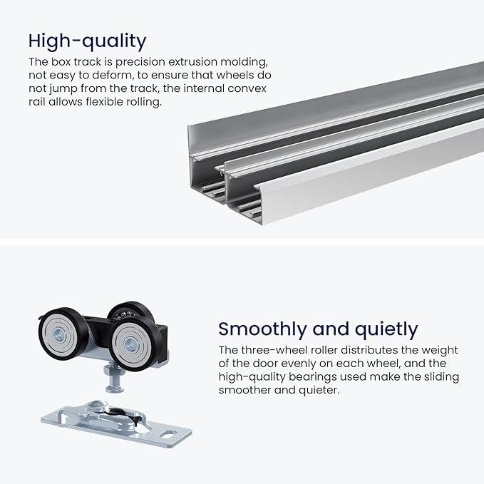SMARTSTANDARD 96"/8FT Bypass Sliding Door Hardware Kit for Cabinet Closet, Aluminum Alloy Door Hardware with Finger Pull, for 2 Door System, Smoothly and Quietly, Fit 45.5" Wide Door Panel, No Door