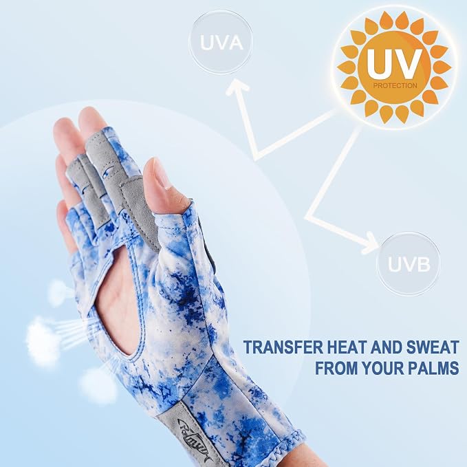 Palmyth UV Protection Fishing Fingerless Gloves UPF50+ Sun Gloves Men Women for Kayaking, Hiking, Paddling, Driving, Canoeing, Rowing