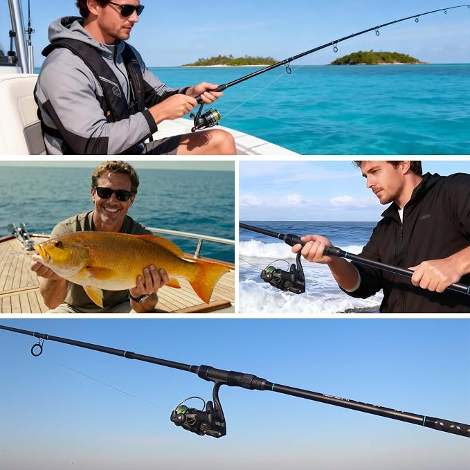 Surf Spinning Fishing Rod 9'/10'/11'/12', 3-Piece Carbon Fiber Saltwater Rod with 2 Tips, Lightweight High-Sensitivity Long-Cast Shore & Beach Casting Rod for Pier Surf Fishing
