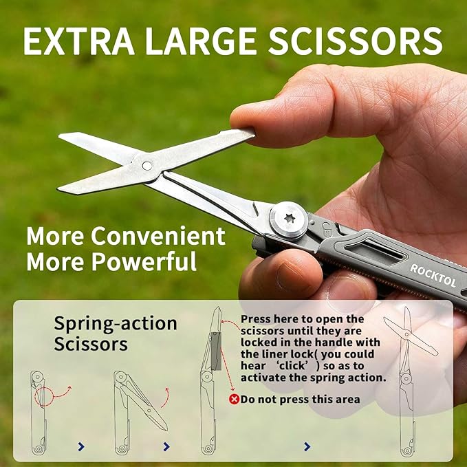 ROCKTOL Pocket Multitool ST02, VG-10 Blade, 12-in-1 Multi tool Knife,Titanium-Plated Handle,Pocket Clip,Large Scissors, Multi-tool for Camping, Hiking, Survival, EDC Gadget for Men