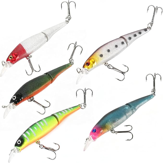 Whopper Fishing Lure for Bass：Popper Top Water Fishing Lures with Floating Rotating Tail Barb Treble Hooks Saltwater Freshwater Plopping Lures Kit
