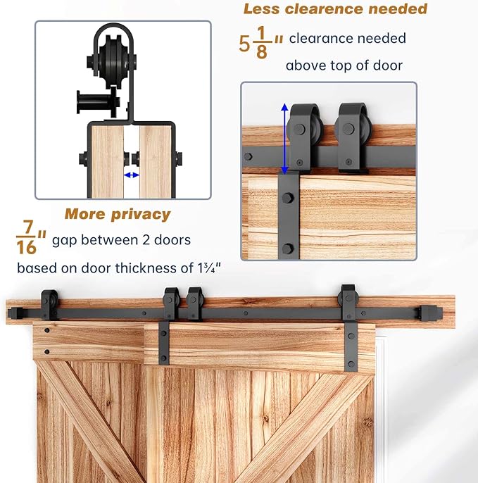 EaseLife 5FT Bypass Double Sliding Barn Door Hardware Kit, Single Track, Slide Smoothly Quietly, Easy Install (5FT Track Kit for Double 35" Wide Door)