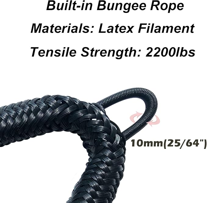 Boat Bungee Dock Lines – Adjustable Boat Tie Downs for Pontoon, Jet Ski, PWC, Kayak | Single Hook Small Cruiser Mooring Lines | (1, Black, 7 Feet)
