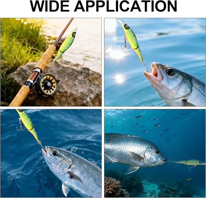 Whopper Fishing Lure for Bass：Popper Top Water Fishing Lures with Floating Rotating Tail Barb Treble Hooks Saltwater Freshwater Plopping Lures Kit