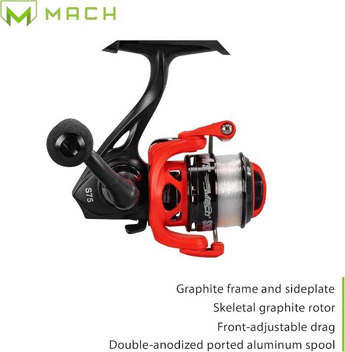 Lew's Mach Smash Ice Spinning Reel and Fishing Rod Combo, 1-Piece IM6 Graphite Blank, Right or Left-Hand Retrieve, Red/Black