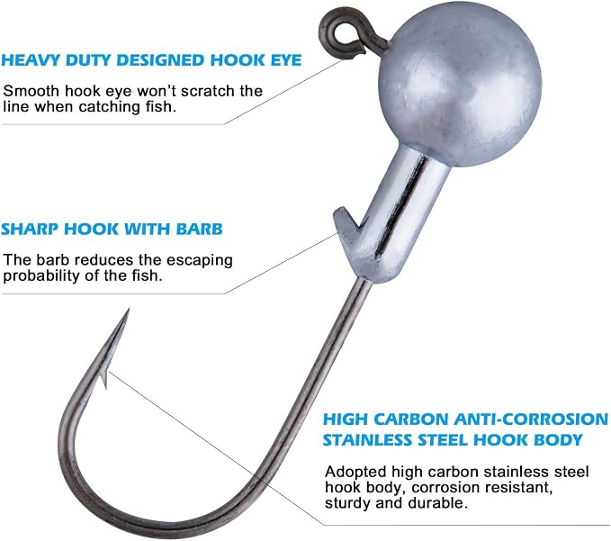 Goture Round Jig Head, Jig Head Hooks for Freshwater Saltwater Fishing, Swimbait Jig Heads with Fishing Box for Trout Bass Fishing, Crappie Pro Jig Heads