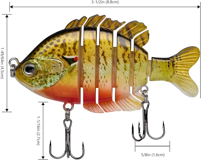 BASSDASH SwimPanfish Multi Jointed Panfish Bluegill Swimbaits Hard Topwater Bass Lures Fishing Lure Crank Saltwater 3.5in/0.85oz