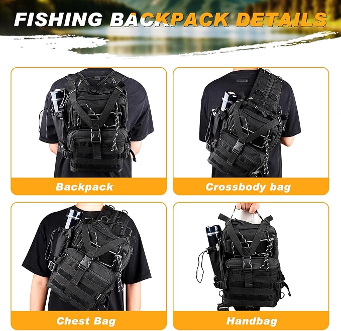 139PCS Tackle Box Backpack,Fishing Backpack with Accessories,Tackle Bag Fishing Tool Kit Fish Pliers Salt Water Fishing Tackle Set for Men Women Gifts (Black)
