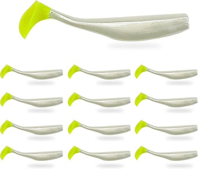 Soft Plastic Paddle Tail Swimbaits Pack of 12 – 3 1/4" & 4" Soft Plastic Fishing Lures with Extra-Large Tail for Lifelike Swimming Action – Freshwater & Saltwater