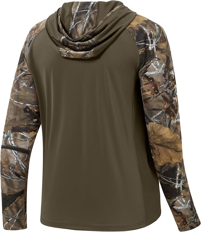 BASSDASH Men’s UPF 50 Performance Fishing Shirt Cooling Hoodie Camo Long Sleeve FS17M