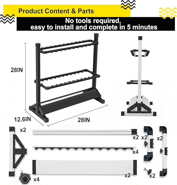 24-Rod Aluminum Fishing Rod/Pole Holder, Rustproof Fishing Rod Rack with 360° Lockable Wheels, Multi-Functional Storage Organizer for Garage & Home, Fits Most Rods & Golf Clubs (White)