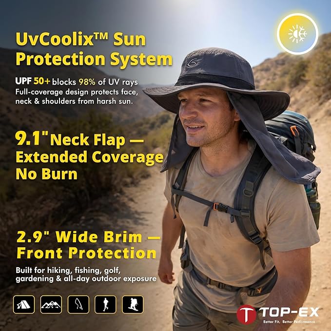 UVCoolix™ Cooling Sun Hat with Neck Flap,UPF 50+ Wide Brim UV Protection Boonie for Hot Outdoor Days