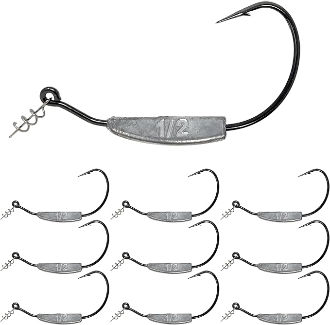Reaction Tackle Weighted Swimbait Hooks for Bass Fishing - Weedless Fishing Hooks with Twist Lock for Freshwater and Saltwater (10-Pack)