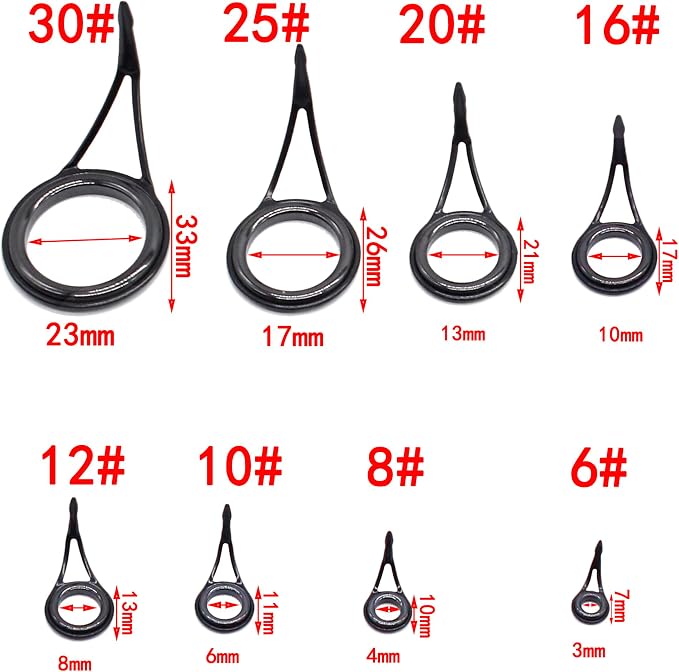 8pcs Fishing Rod Guides Sets Tip Repair Kit Pole Repair Kit Set Fishing Accessories Spinning Rod Guides Tip Ceramic Guide Steel Ceramic Ring Fishing Rod Guides Tips 6#-30#