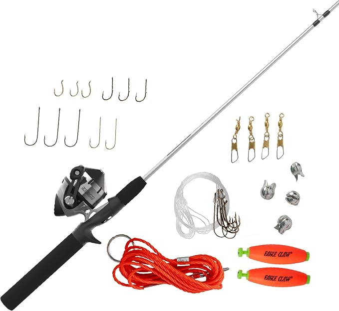 Zebco 202 Zeebee Spincast Reel and Fishing Rod Combo, Size 30 Reel, 29-Piece Eagle Claw Tackle Kit