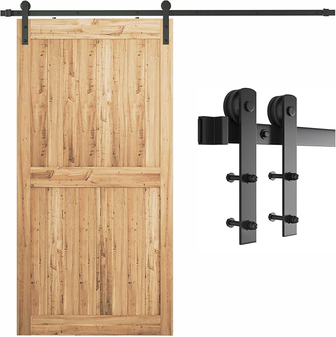 SMARTSTANDARD 7.5ft Barn Door Hardware Kit, Sliding Door Hardware, Heavy Duty, Smooth & Quiet, Easy to Install, Fit 42"-45" Wide Door Panel (I Shape Hanger)