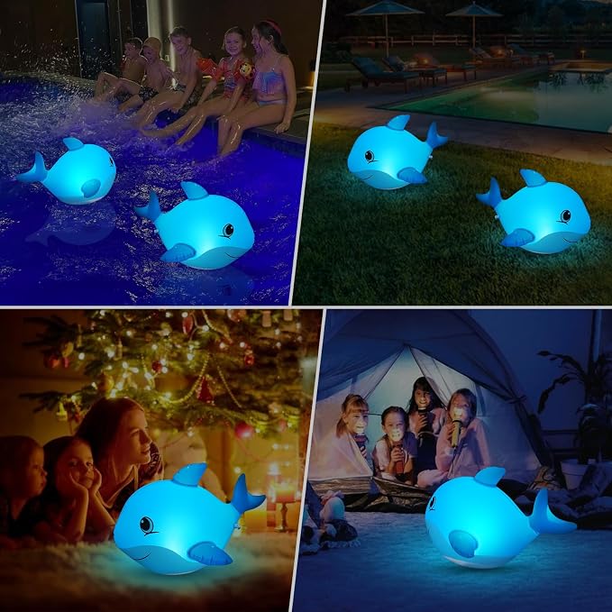 Goallim Solar Floating Pool Lights Dolphin, Glow in the Dark Solar Pool Lights that Float, IP68 Wateproof Inflatable Solar Floating Lights for Pool Pond Wedding Party Decorations - 2PC
