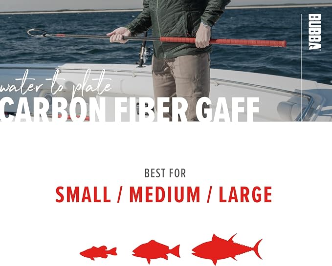 BUBBA 7 Foot Gaff with 4 Inch Stainless Steel Offset Hook, Non-Slip Grip Handles and Carbon Fiber Shaft for Fishing, Boating and Outdoors