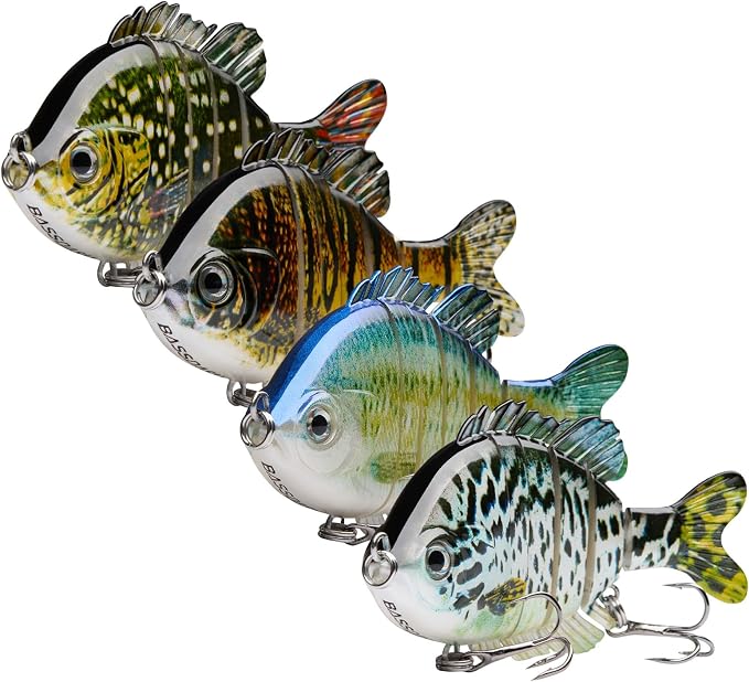 BASSDASH SwimPanfish Multi Jointed Panfish Bluegill Swimbaits Hard Topwater Bass Lures Fishing Lure Crank Saltwater 3.5in/0.85oz,Pack of 4