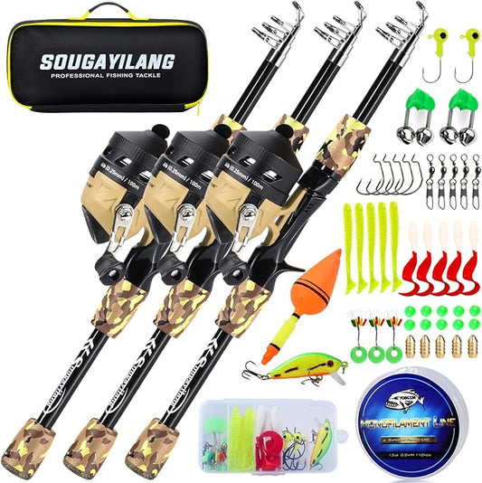 Sougayilang Kids Fishing Rod and Reel Combo,Light Weight Fishing Pole with Spincast Fishing Reel Tackle Bag Lures for Youth,Girls and Boys Good Starter Fishing Kit