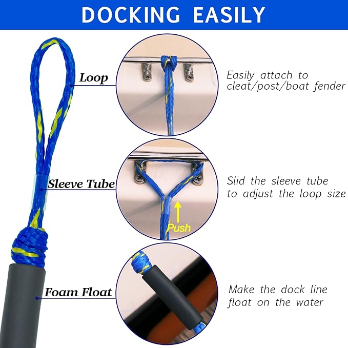 2FT Bungee Dock Line Boat Accessories 2pcs Fender Lines with 316 Stainless Clip for Boat Bumper/Boat Fender for Mooring for Jet Ski, Seadoo, Yamaha(Blue+Yellow, 2Feet)