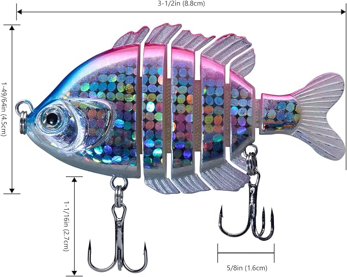 BASSDASH SwimPanfish Multi Jointed Panfish Bluegill Swimbaits Hard Topwater Bass Lures Fishing Lure Crank Saltwater 3.5in/0.85oz