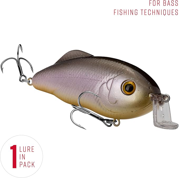 Strike King Hybrid Hunter Shallow Jr. Fishing Lure, Shallow Diving Crankbait, 90-Degree Bill, 3D Eyes, Loud Rattle, Dives 1 to 3-Feet,Size 4 & 6 Treble Hooks