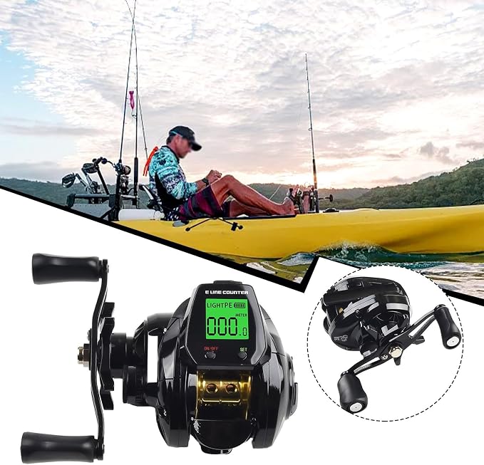 Digital Baitcasting Fishing Reel 7.2:1 Gear Ratio with Bite Alarm and Line Counter Depth Positioning, 10+1 BB Aluminum Spool for Saltwater Freshwater, Left or Right Hand Retrieve