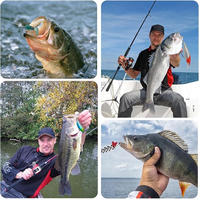 GOANDO Fishing Lures Kit for Freshwater Bait Tackle Kit for Bass Trout Salmon Fishing Accessories Tackle Box Including Spoon Lures Soft Plastic Worms Fishing Gifts