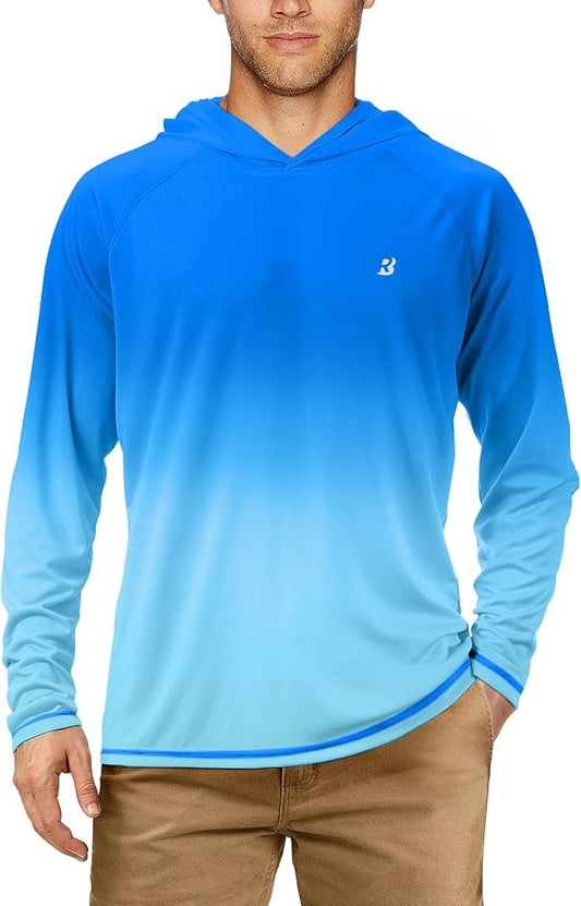 Roadbox UPF 50+ Fishing Shirts for Men, Long Sleeve UV Sun Protection Hoodie, Outdoor Hiking Running Swimming Rash Guard