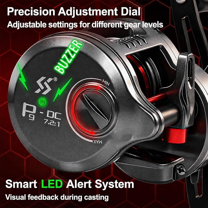 Sougayilang Round Baitcasting Reel, Digital Control Braking with Real-Time Acoustic Feedback, 7.2:1 Gear Ratio DC Reel for Bass, Catfish and Salmon, Ideal Fishing Reels for Beginners