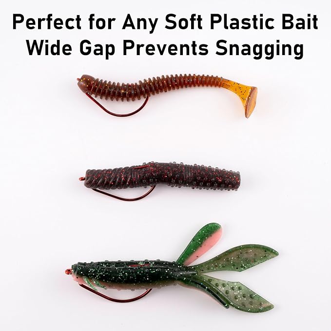Dr.Fish EWG Hooks Bass Fishing Worm Hooks Extra Wide Gap Freshwater Fishing Carolina/Texas Rig