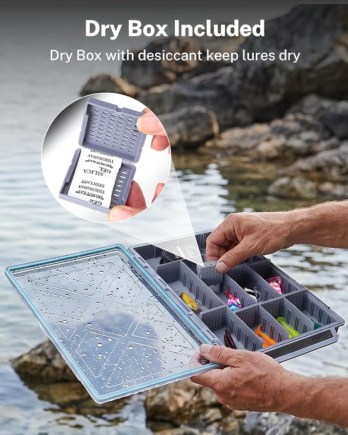 Gonex Fishing Tackle Boxes, 2-Pack Waterproof 3700 Tackle Trays with Adjustable Dividers, Portable Clear Plastic Tackle Organizers with DIY Dividers for Lures, Hooks, Bass Gear, Gray