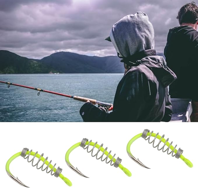 20Pcs Spring Fishing Hooks, High Carbon Steel Hooks with Metal Spring Barbed Swivel Fishing Hooks Suitable forPower Bait Trout Carp